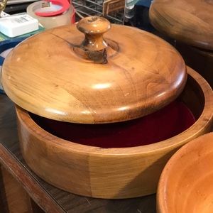 Myrtle Wood Turned Lidded Bowl with Mirror Red Felt Lining Made in Oregon